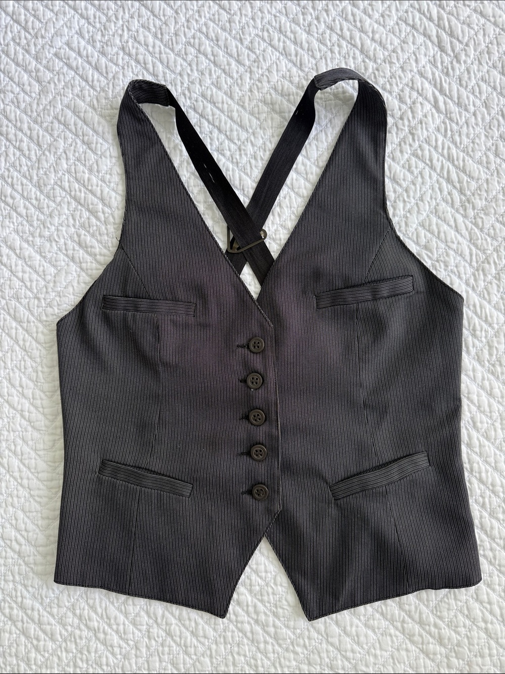 THE ORIGINAL,INC Tailored Black Pinstripe Vest - Women's Classic Waistcoat Y2K